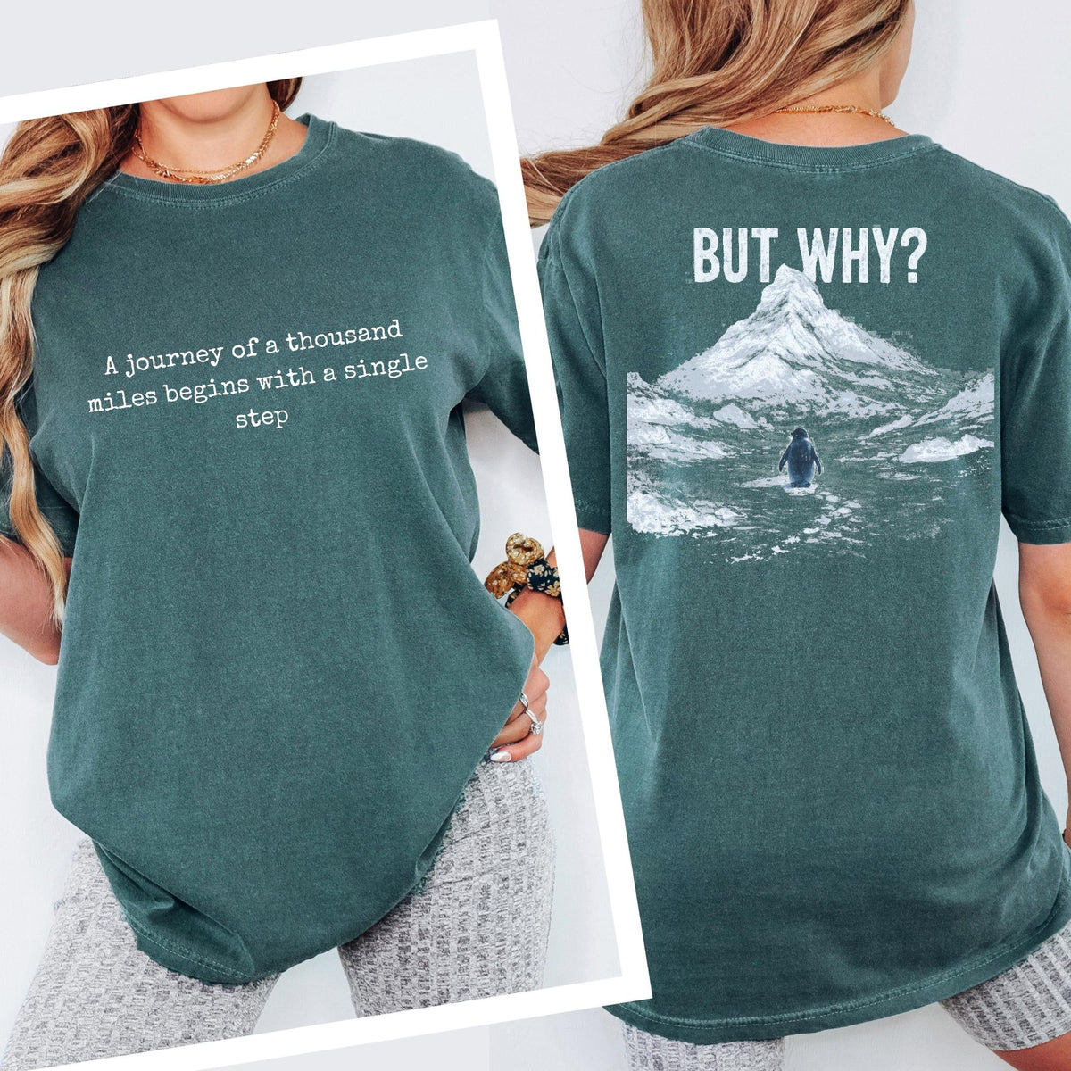 A Journey of a Thousand Miles Begins with a Single Step Tee Comfort Colors®  Shirt, But Why Penguin Graphic Tshirt