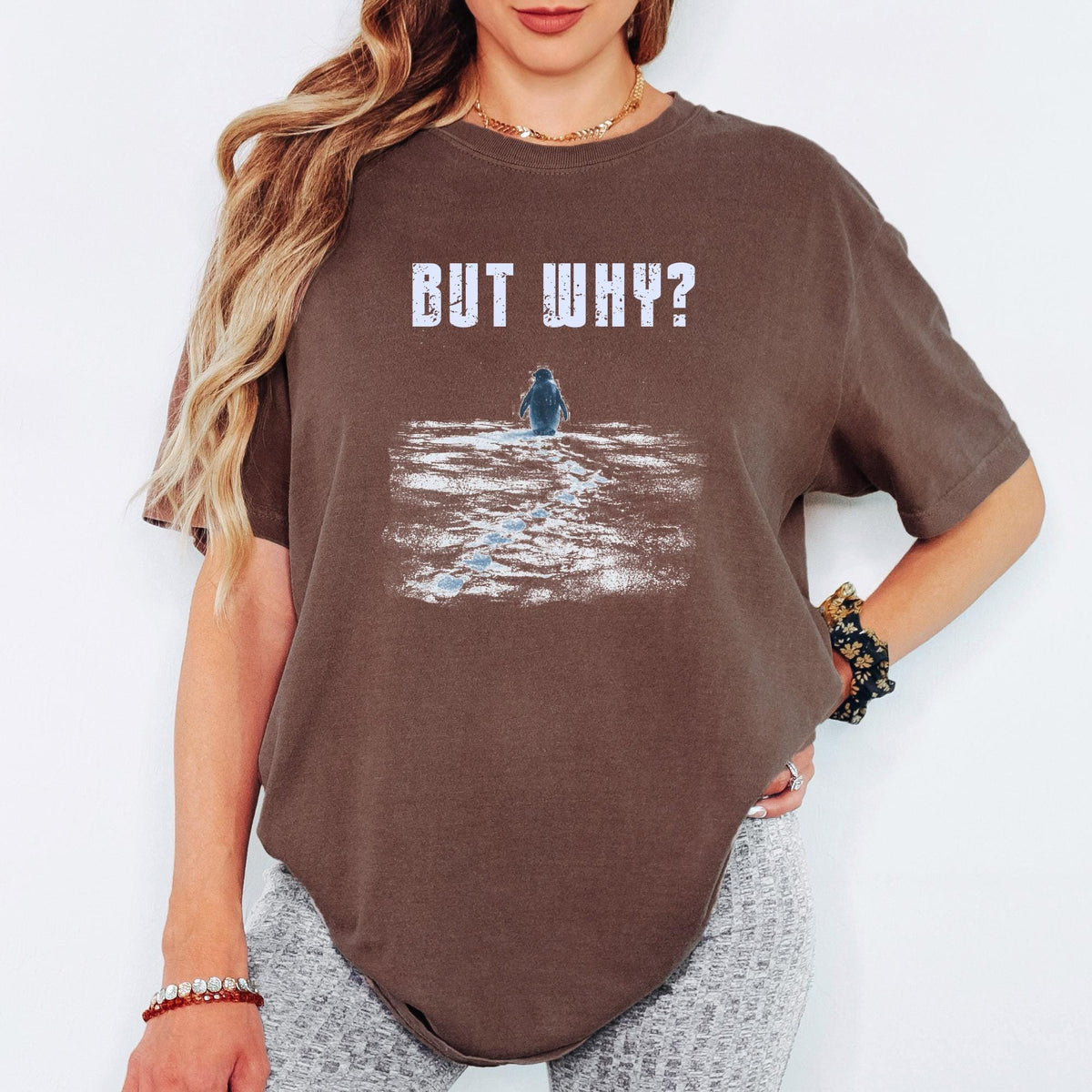 But Why Shirt, Funny Question Tee, Penguin Graphic Shirt, Minimal Humor T Shirt, Comfort Colors Unisex Tee
