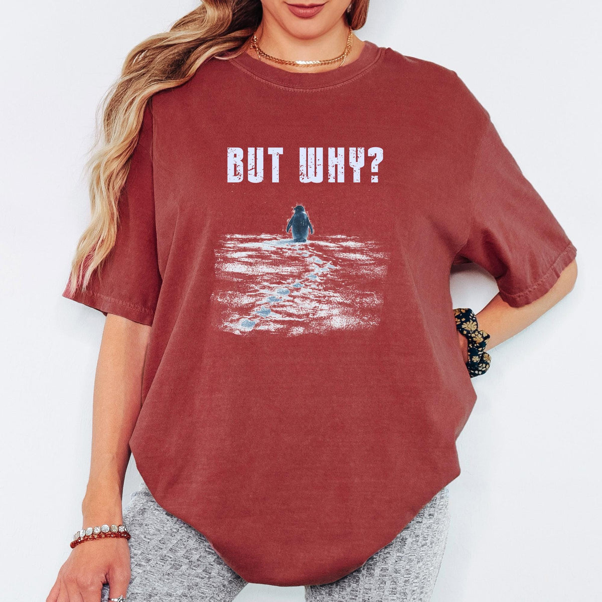 But Why Shirt, Funny Question Tee, Penguin Graphic Shirt, Minimal Humor T Shirt, Comfort Colors Unisex Tee