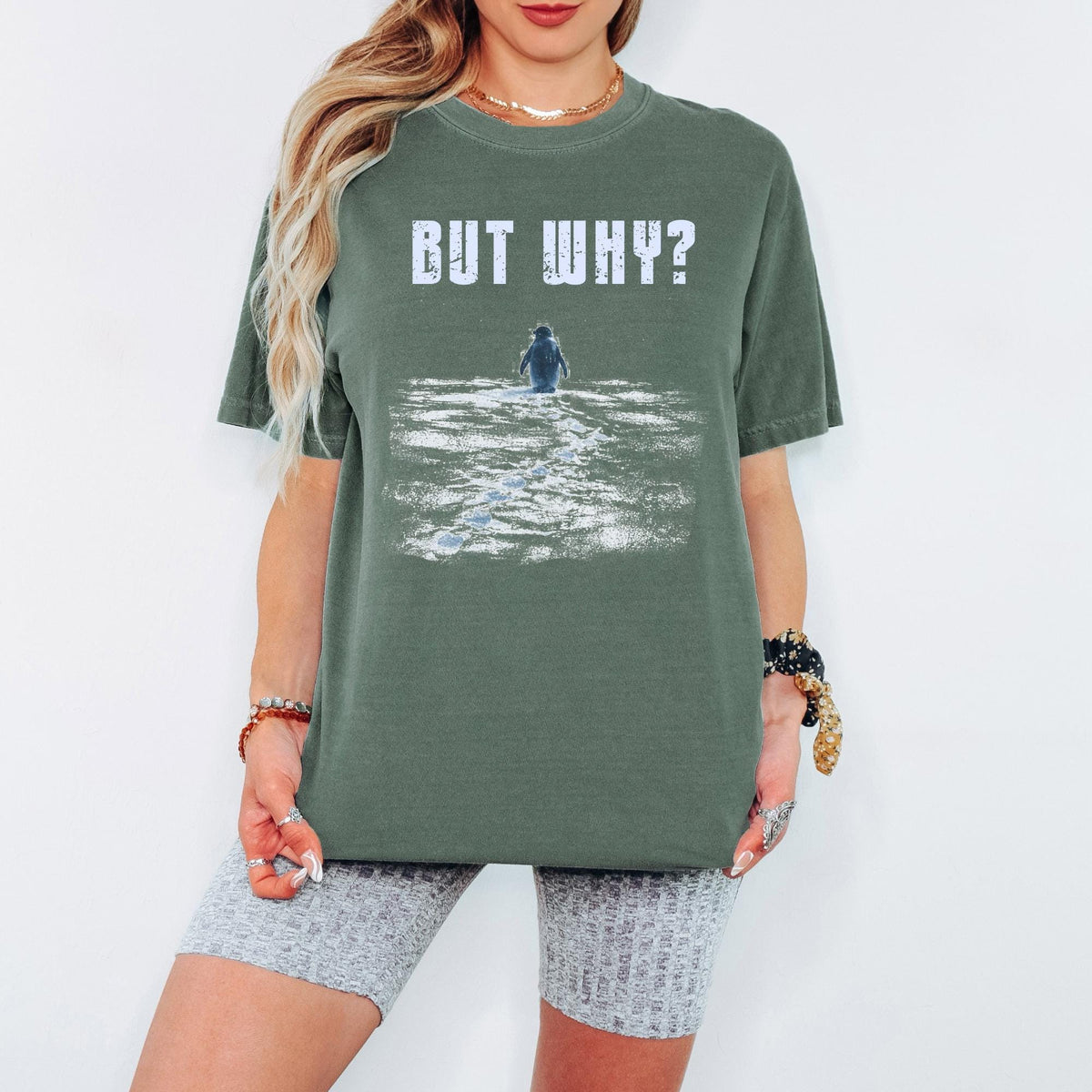 But Why Shirt, Funny Question Tee, Penguin Graphic Shirt, Minimal Humor T Shirt, Comfort Colors Unisex Tee