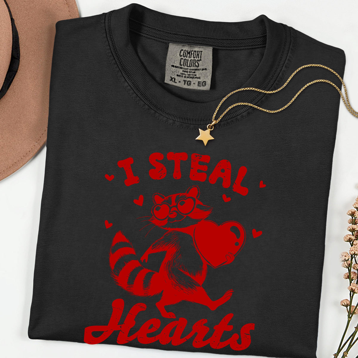 I Steal Hearts Shirt, Cute Raccoon Valentine Tee, Funny Love Graphic T Shirt, Comfort Colors Unisex Tee