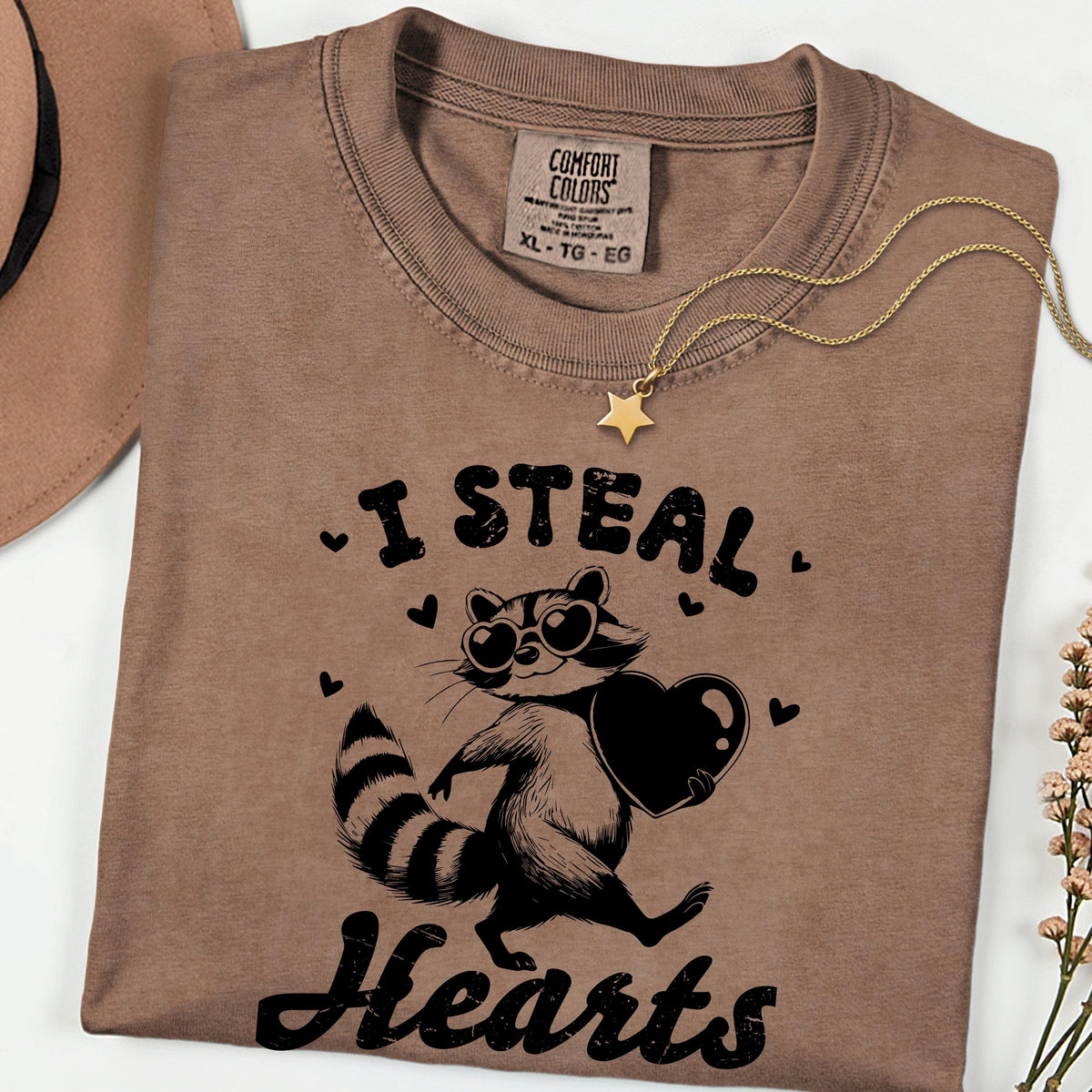 I Steal Hearts Shirt, Cute Raccoon Valentine Tee, Funny Love Graphic T Shirt, Comfort Colors Unisex Tee