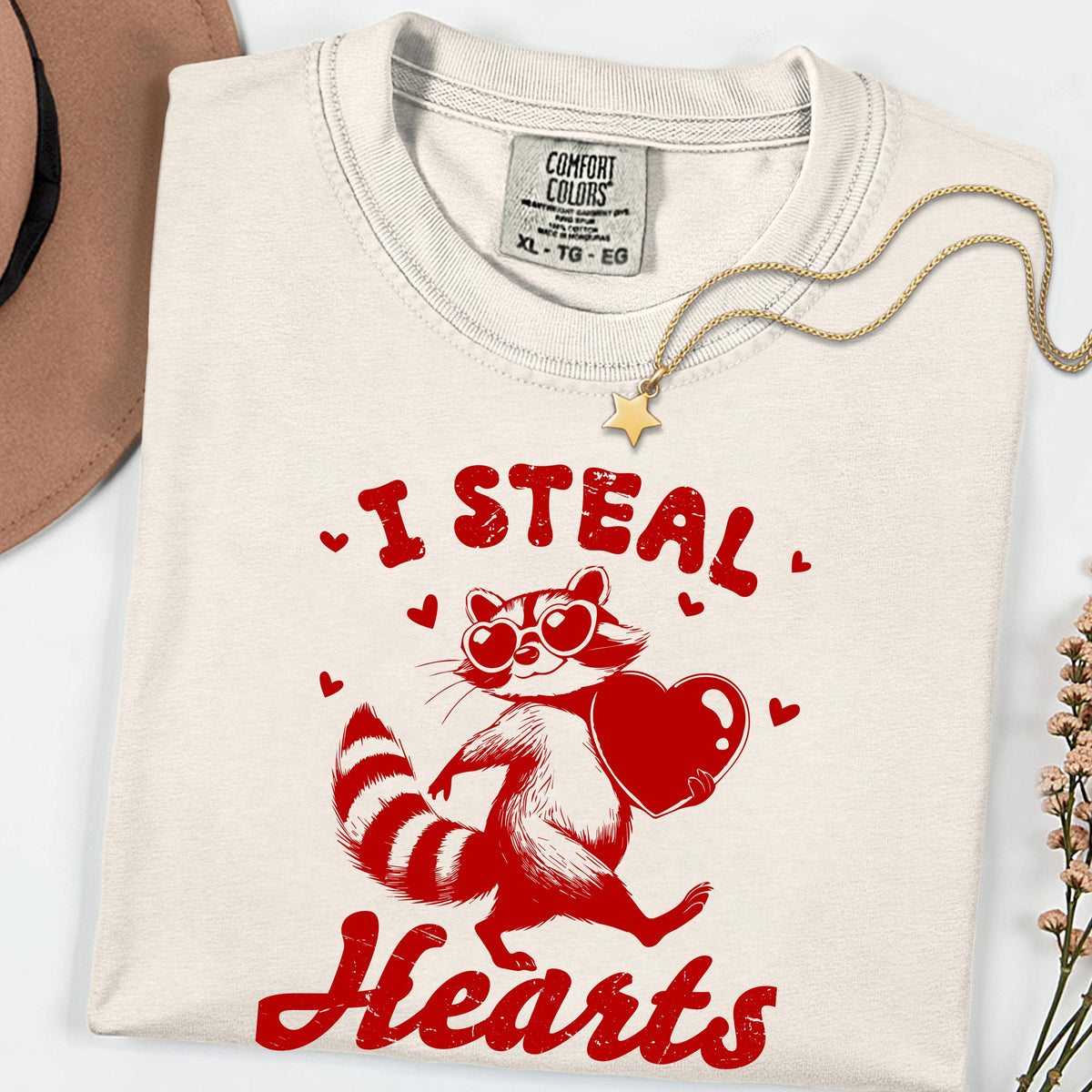 I Steal Hearts Shirt, Cute Raccoon Valentine Tee, Funny Love Graphic T Shirt, Comfort Colors Unisex Tee