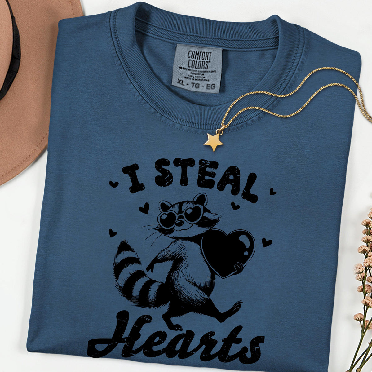 I Steal Hearts Shirt, Cute Raccoon Valentine Tee, Funny Love Graphic T Shirt, Comfort Colors Unisex Tee