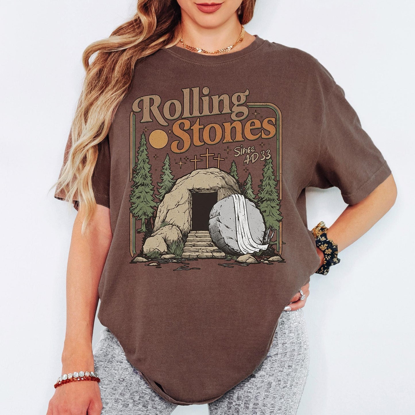 Rolling Stones Since AD 33 Comfort Colors® Shirt, Graphic Tee, Christian Easter Sunday Tshirt, Retro Aesthetic Oversized Faith Top