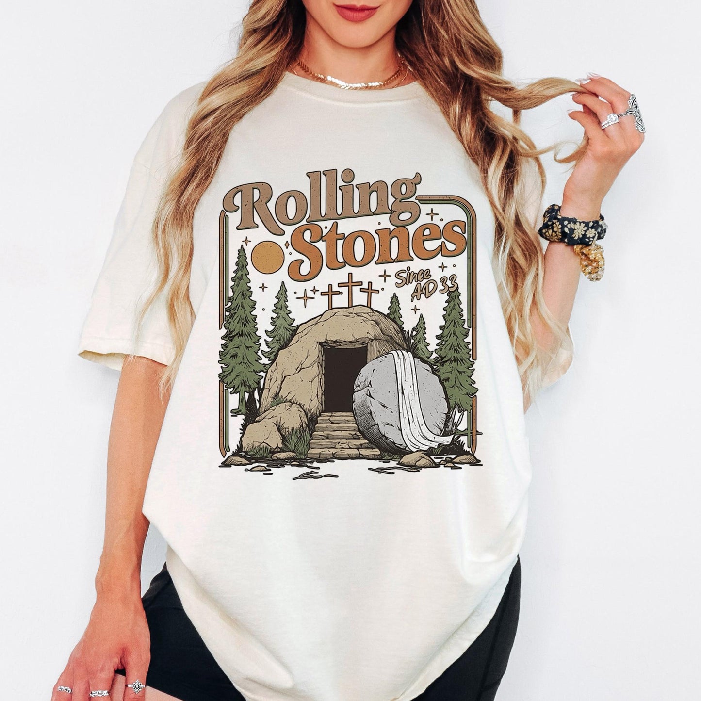 Rolling Stones Since AD 33 Comfort Colors® Shirt, Graphic Tee, Christian Easter Sunday Tshirt, Retro Aesthetic Oversized Faith Top