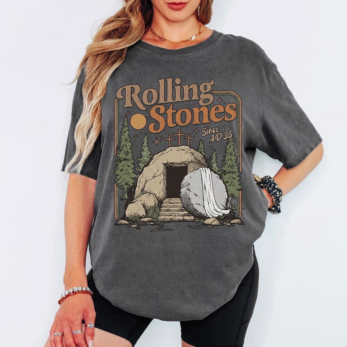 Rolling Stones Since AD 33 Comfort Colors® Shirt, Graphic Tee, Christian Easter Sunday Tshirt, Retro Aesthetic Oversized Faith Top