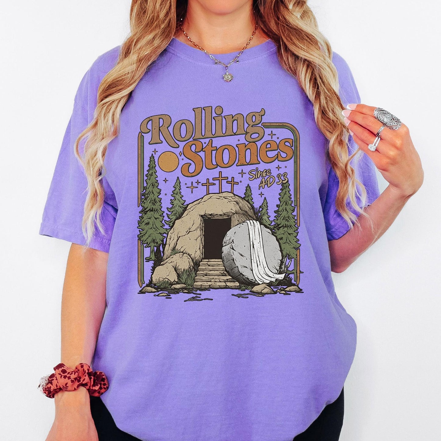 Rolling Stones Since AD 33 Comfort Colors® Shirt, Graphic Tee, Christian Easter Sunday Tshirt, Retro Aesthetic Oversized Faith Top