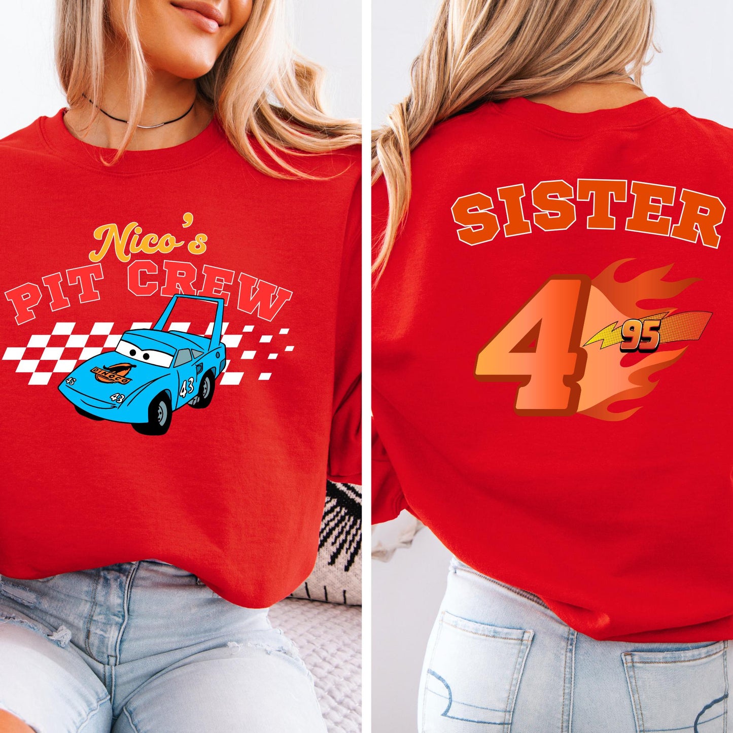 Personalized Disney Cars Birthday Sweatshirt, McQueen Bday Boy Sweat, Family Matching Pit Crew Hoodie