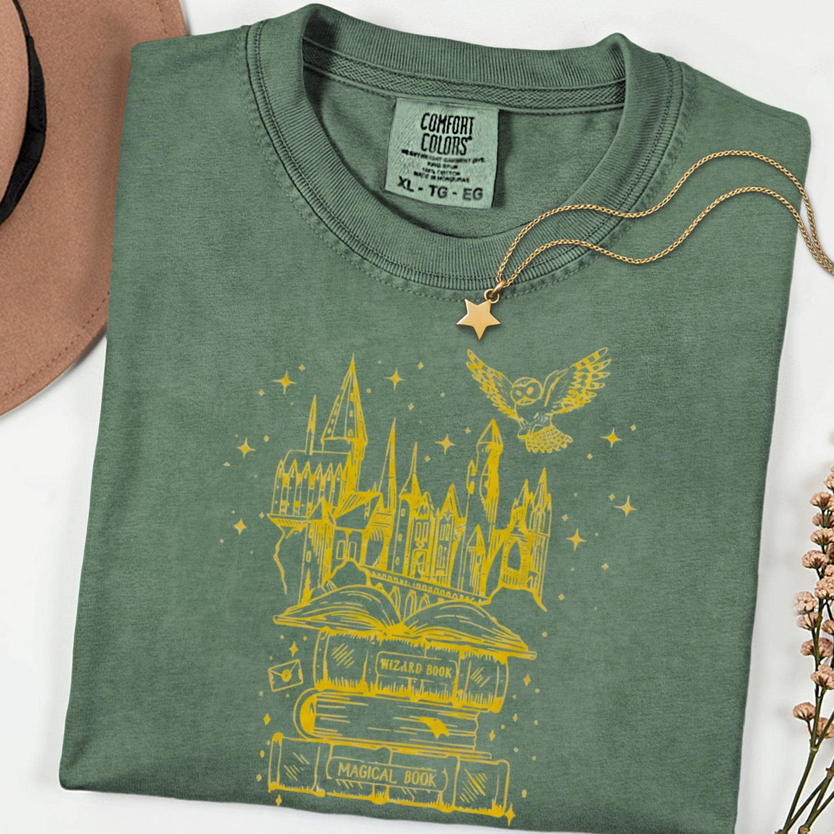 Wizard Castle Comfort Colors® Shirt, Magical Book Graphic Tee, Fantasy Owl T Shirt, Witchy Aesthetic Shirt, Cozy Book Lover Tee