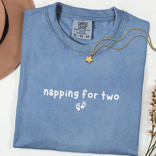 Comfort Colors® Napping for Two Tee, Cute Pregnancy Reveal Shirt, Soft Maternity Top, Baby Shower Present for Expecting Mama