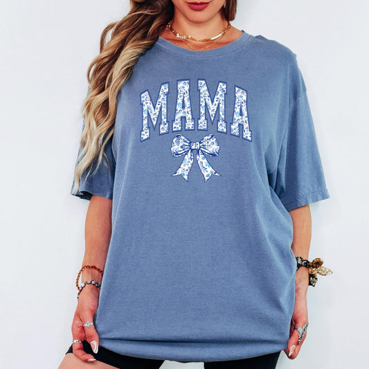 Comfort Colors® Floral Mama Shirt  Vintage Toile Chinoiserie Bow Tee, Trendy Mother’s Day Gift for Moms