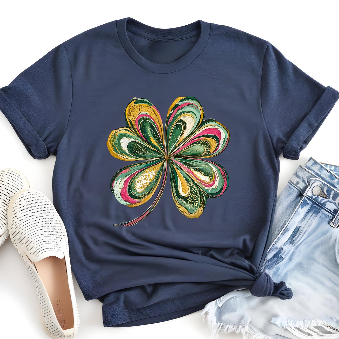 St Patricks Day Shirt Watercolor Lucky Shamrock Tshirt Cute Saint Patrick's Party Tee Four Leaf Clover T-shirt Irish Retro Shenanigans