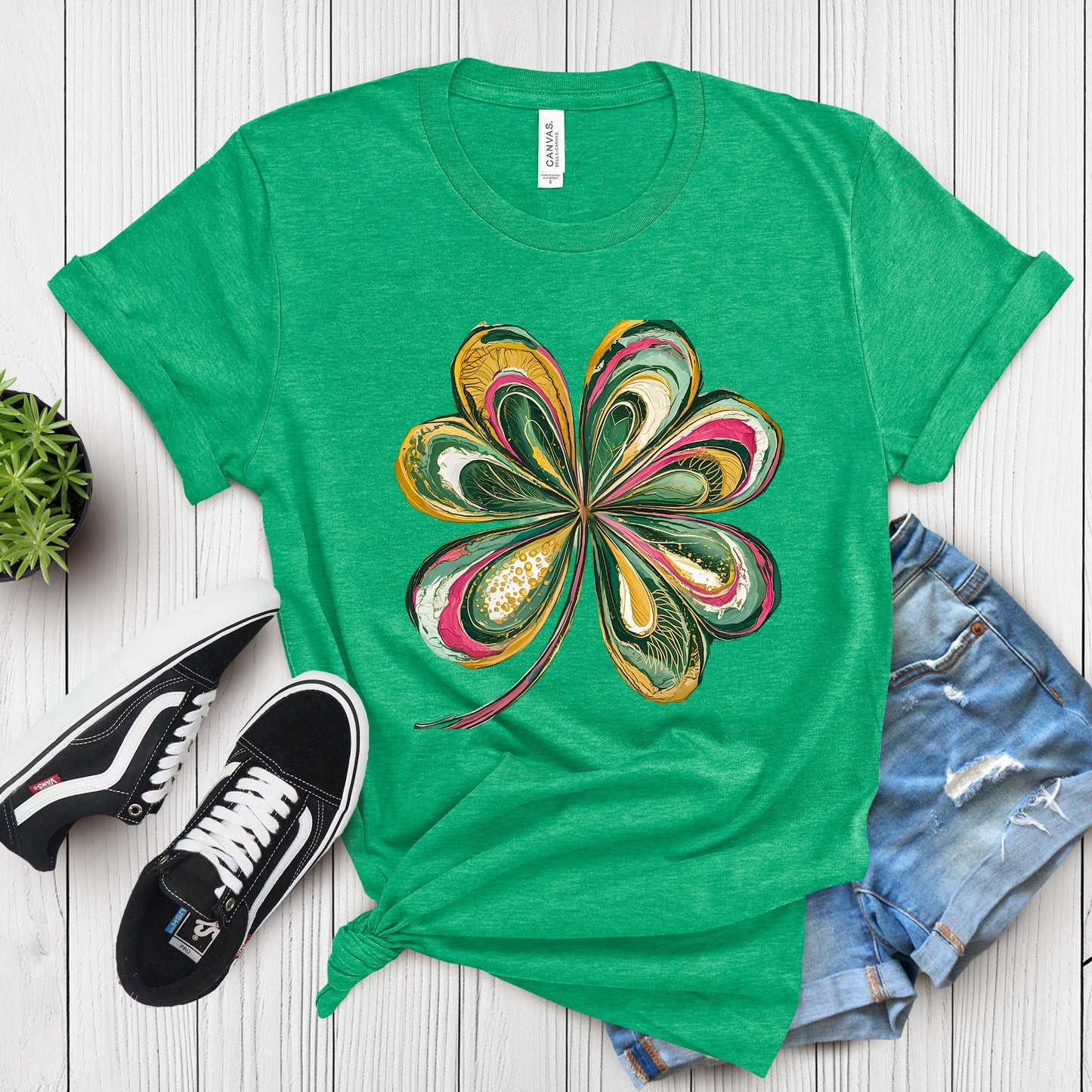 St Patricks Day Shirt Watercolor Lucky Shamrock Tshirt Cute Saint Patrick's Party Tee Four Leaf Clover T-shirt Irish Retro Shenanigans