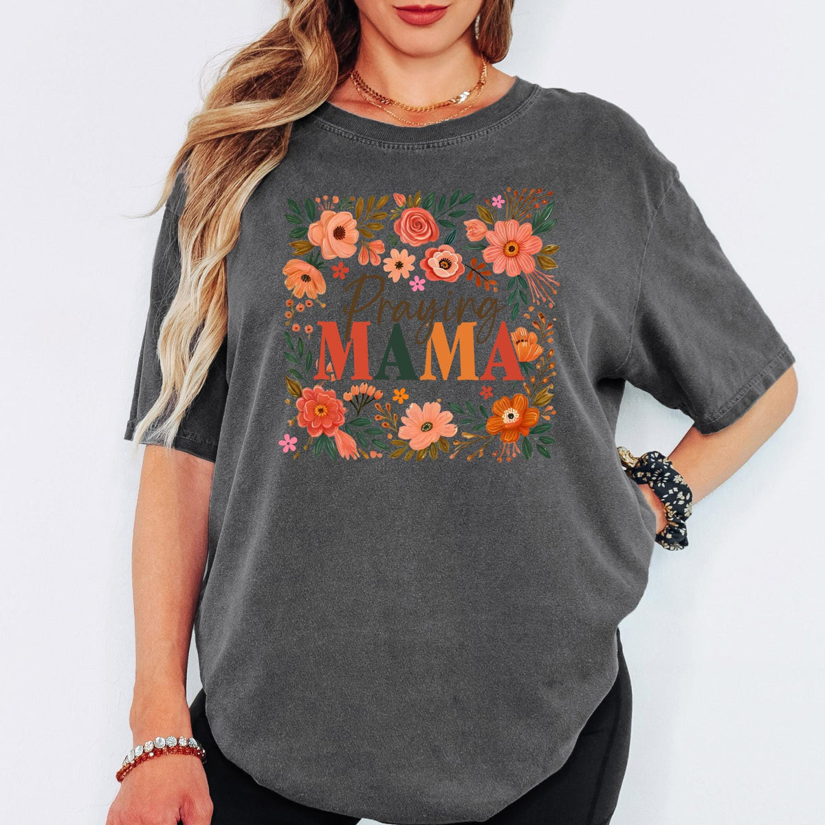 Comfort Colors® Praying Mama Shirt, Floral Faith Mom Tee, Christian Mother’s Day Gift, Inspirational Church Outfit for Women