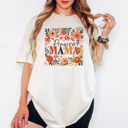 Comfort Colors® Praying Mama Shirt, Floral Faith Mom Tee, Christian Mother’s Day Gift, Inspirational Church Outfit for Women