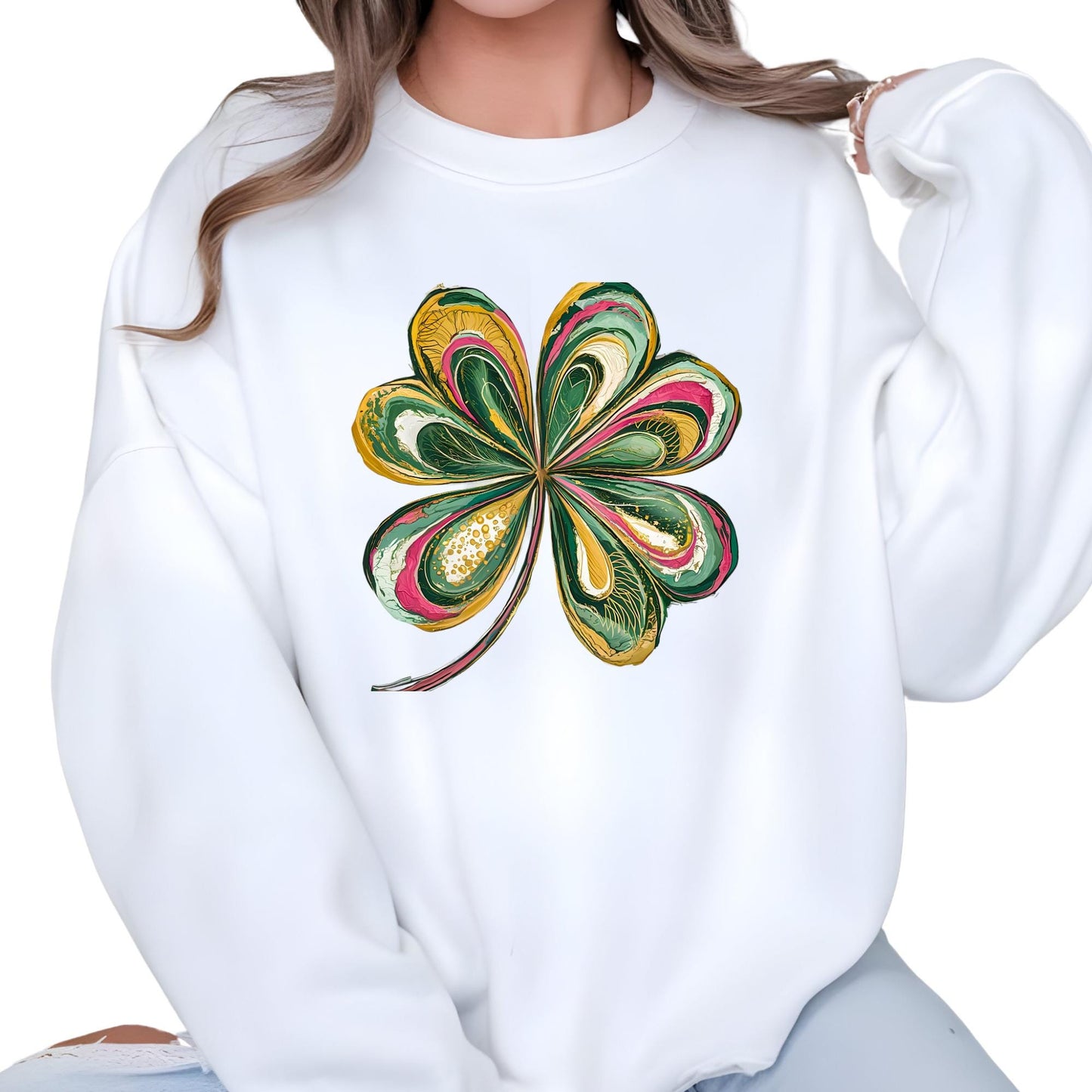 St Patricks Day Sweatshirt Lucky Shamrock Sweat Cute Saint Patrick's Party Tee Watercolor Four Leaf Clover Hoodie Irish Retro Shenanigans
