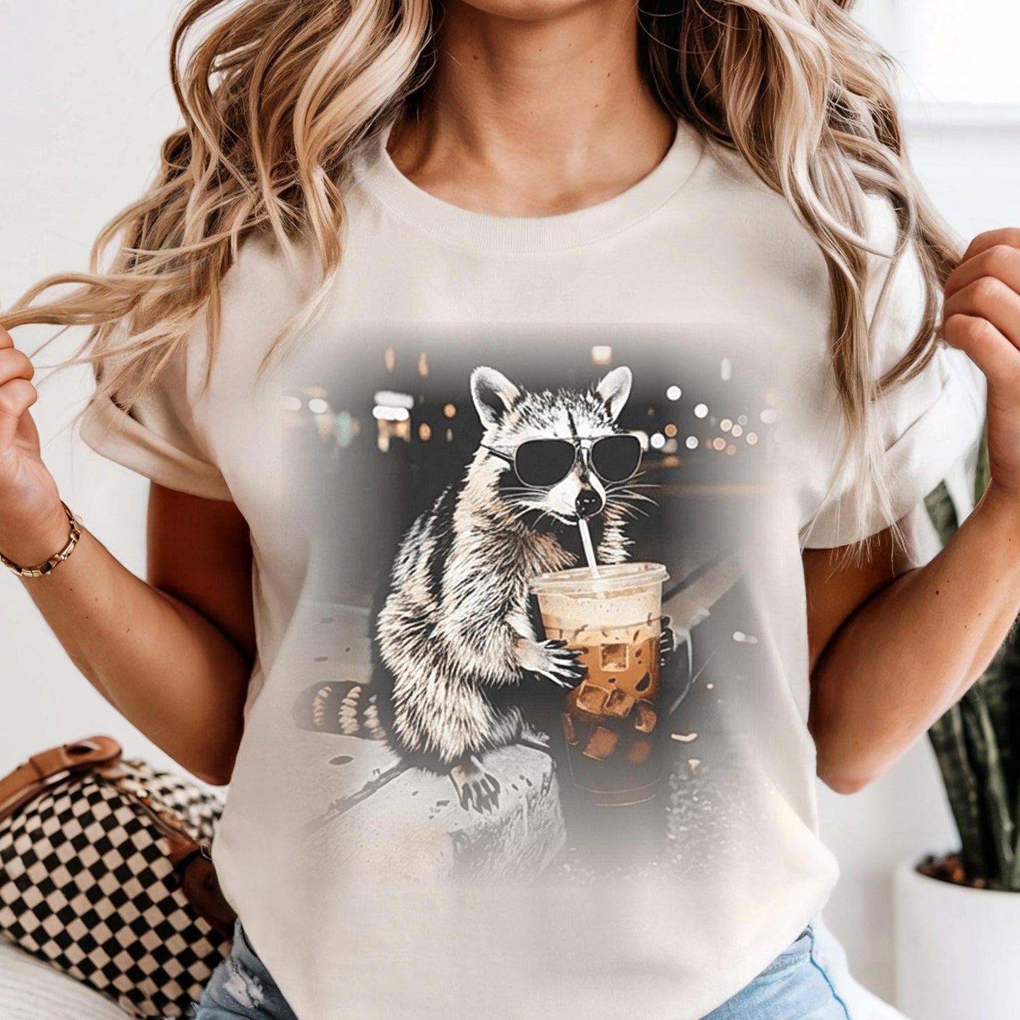 Comfort Colors® Raccoon Drinking Iced Coffee Shirt | Animal Meme Tee | Funny Coffee Lover Raccoon Shirt | Unisex Graphic T Shirt