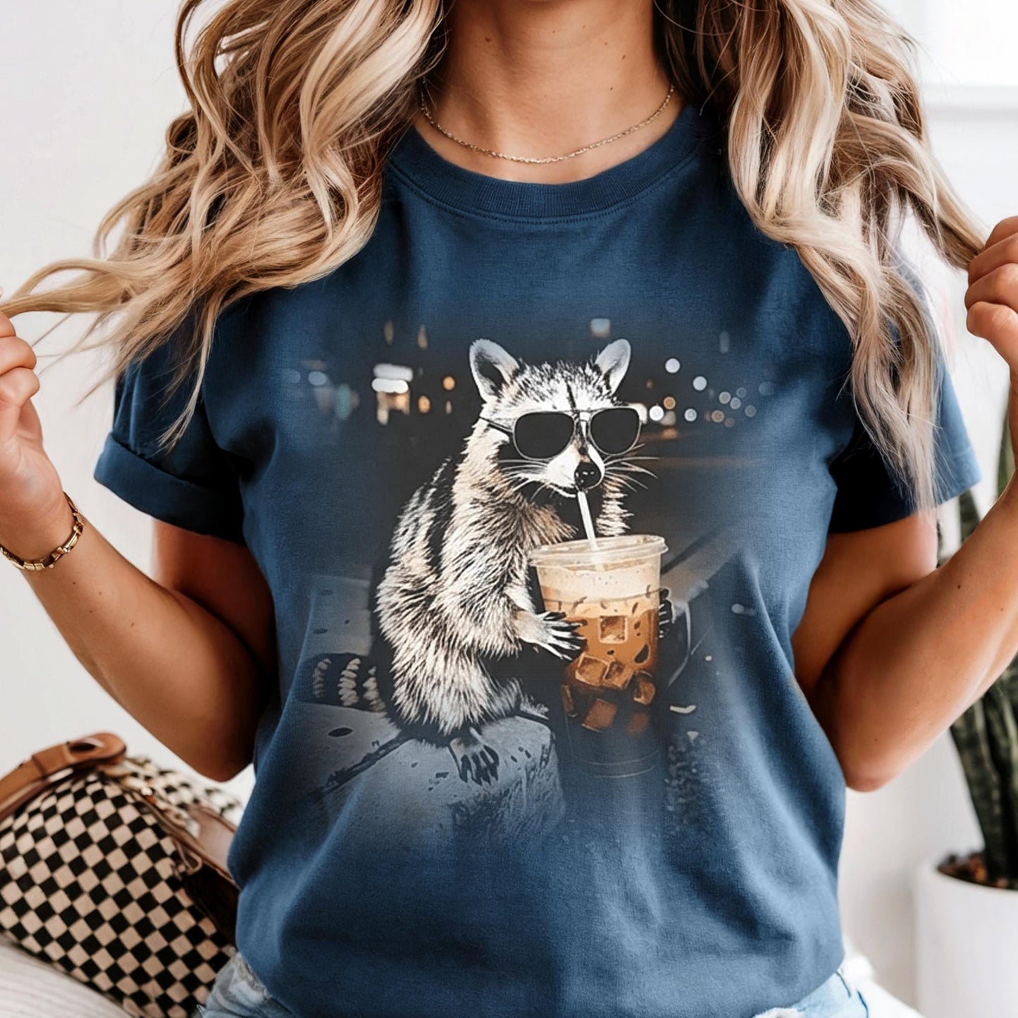 Comfort Colors® Raccoon Drinking Iced Coffee Shirt | Animal Meme Tee | Funny Coffee Lover Raccoon Shirt | Unisex Graphic T Shirt