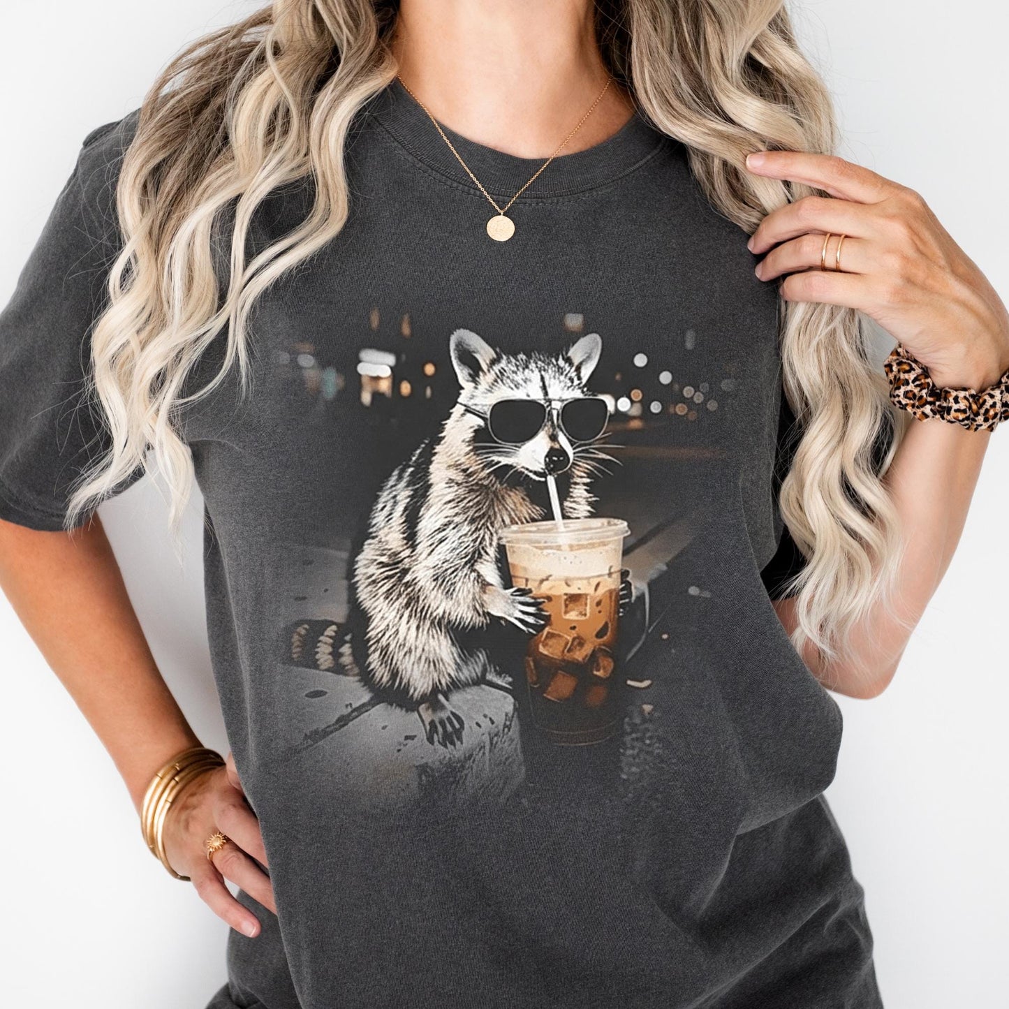 Comfort Colors® Raccoon Drinking Iced Coffee Shirt | Animal Meme Tee | Funny Coffee Lover Raccoon Shirt | Unisex Graphic T Shirt