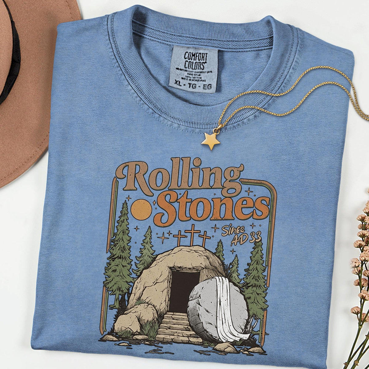 Christian Easter Rolling Stones Shirt, Comfort Colors® He Is Risen Jesus Graphic Tee, Faith Based Religious T-Shirt