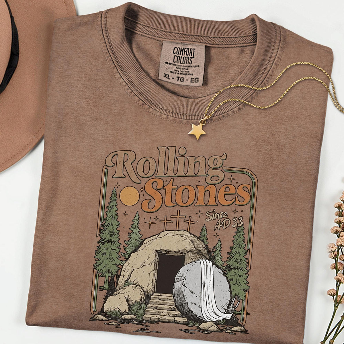 Christian Easter Rolling Stones Shirt, Comfort Colors® He Is Risen Jesus Graphic Tee, Faith Based Religious T-Shirt