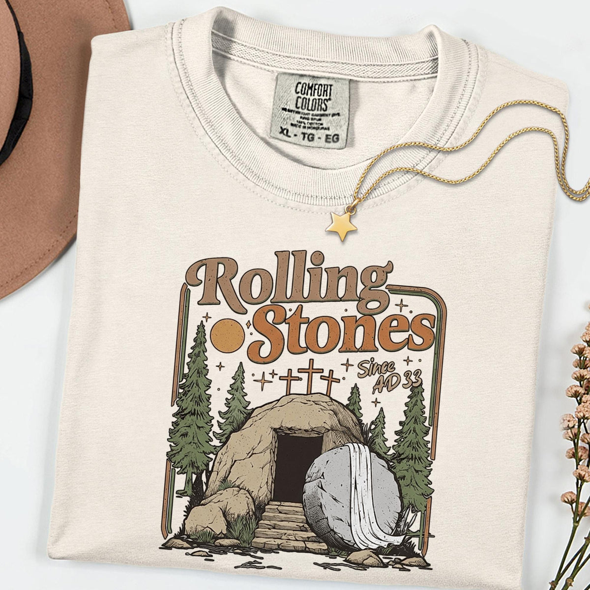 Christian Easter Rolling Stones Shirt, Comfort Colors® He Is Risen Jesus Graphic Tee, Faith Based Religious T-Shirt