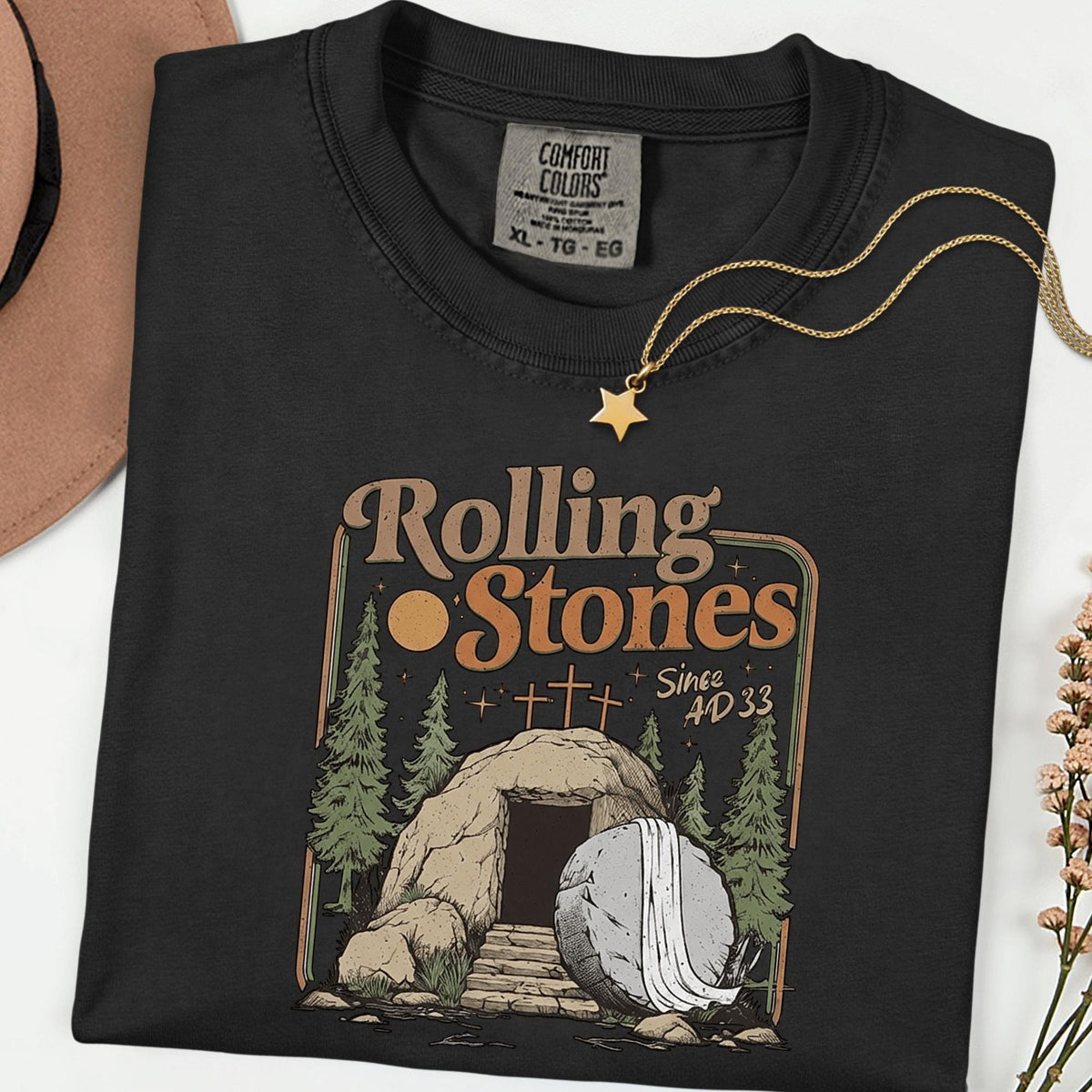 Christian Easter Rolling Stones Shirt, Comfort Colors® He Is Risen Jesus Graphic Tee, Faith Based Religious T-Shirt