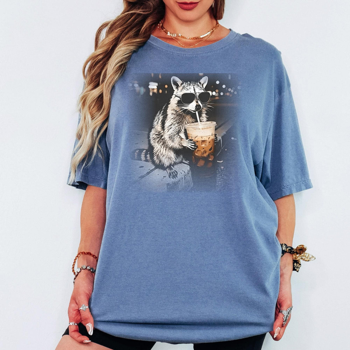 Comfort Colors® Funny Raccoon Iced Coffee Shirt, Cute Animal Meme Graphic Tee, Coffee Addict Unisex T-Shirt