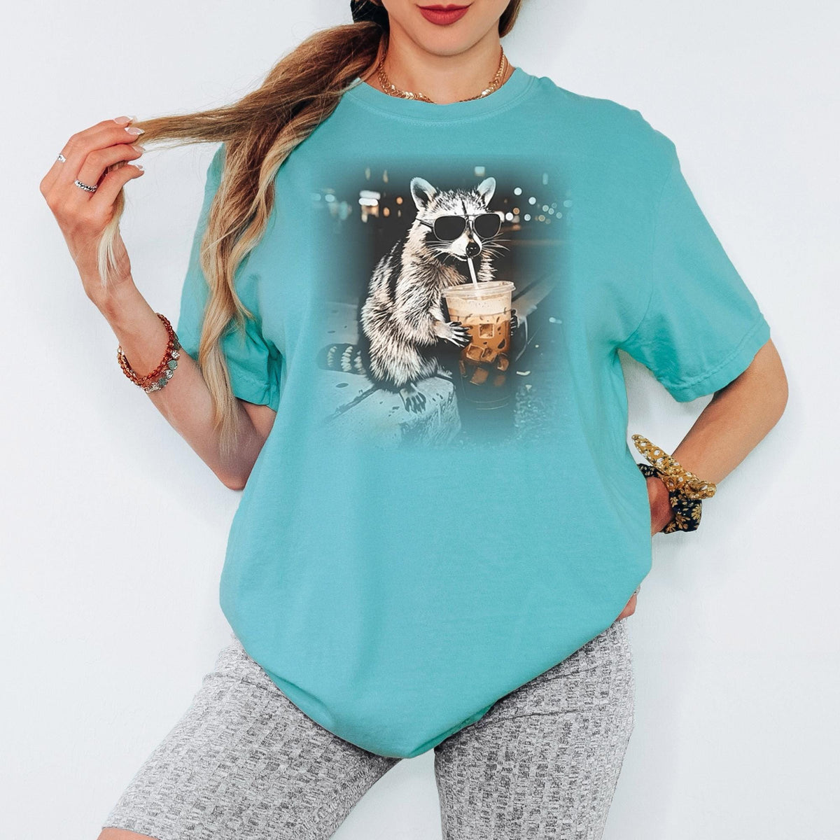 Comfort Colors® Funny Raccoon Iced Coffee Shirt, Cute Animal Meme Graphic Tee, Coffee Addict Unisex T-Shirt