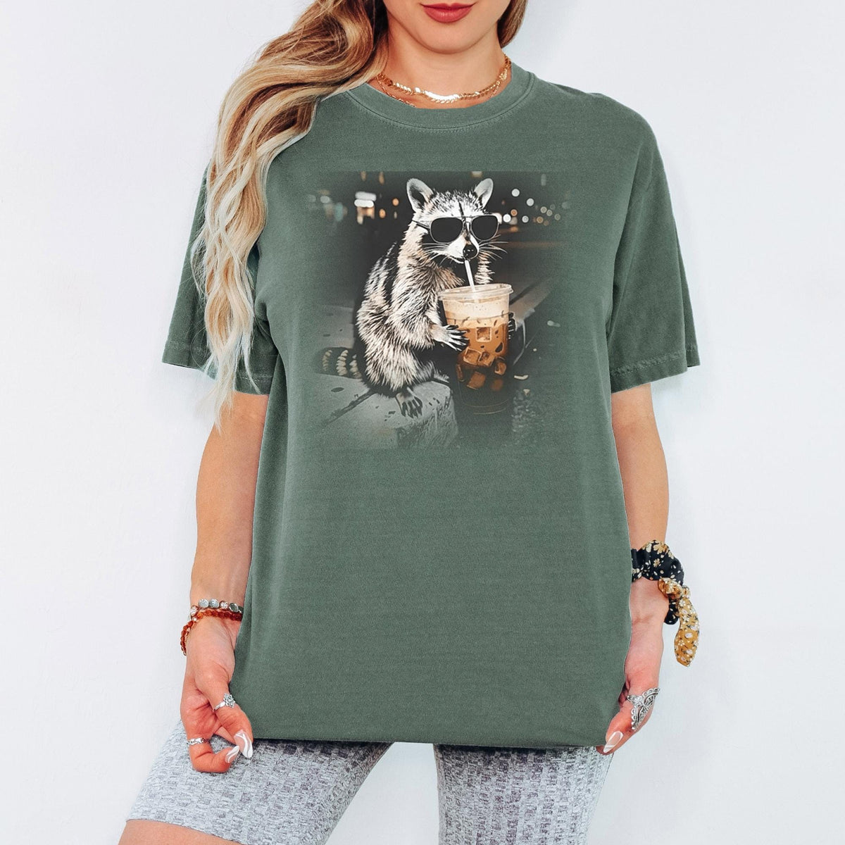 Comfort Colors® Funny Raccoon Iced Coffee Shirt, Cute Animal Meme Graphic Tee, Coffee Addict Unisex T-Shirt