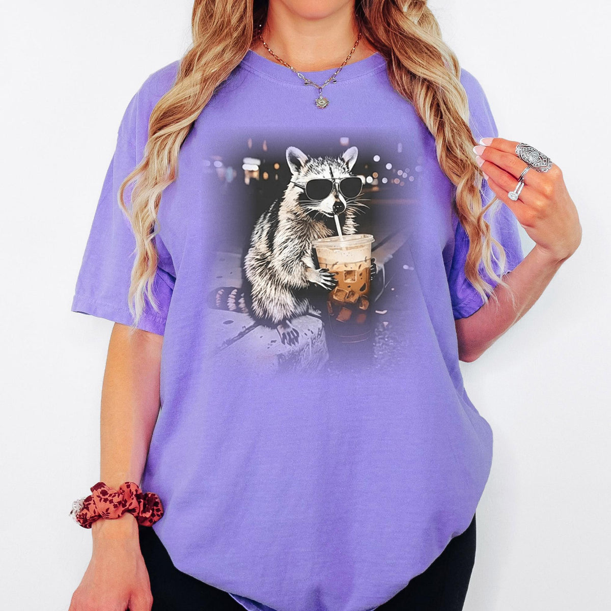 Comfort Colors® Funny Raccoon Iced Coffee Shirt, Cute Animal Meme Graphic Tee, Coffee Addict Unisex T-Shirt