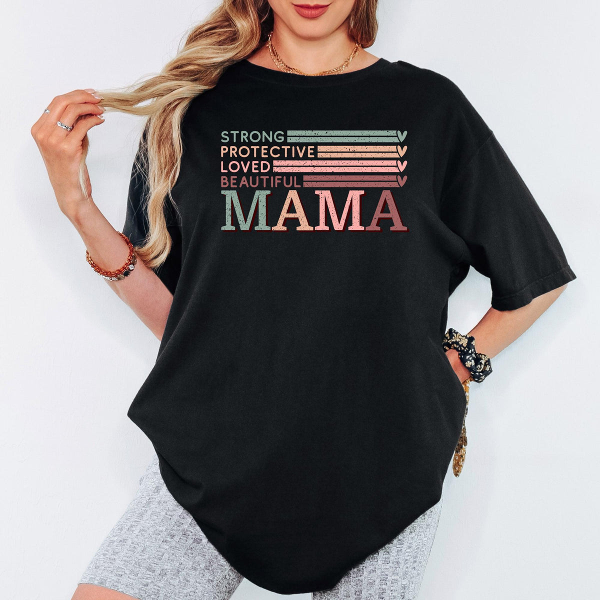 Comfort Colors® Strong Protective Loved Beautiful Mama Shirt, Vintage Retro Mom Graphic Tee, Trendy Mother’s Day Gift T-Shirt