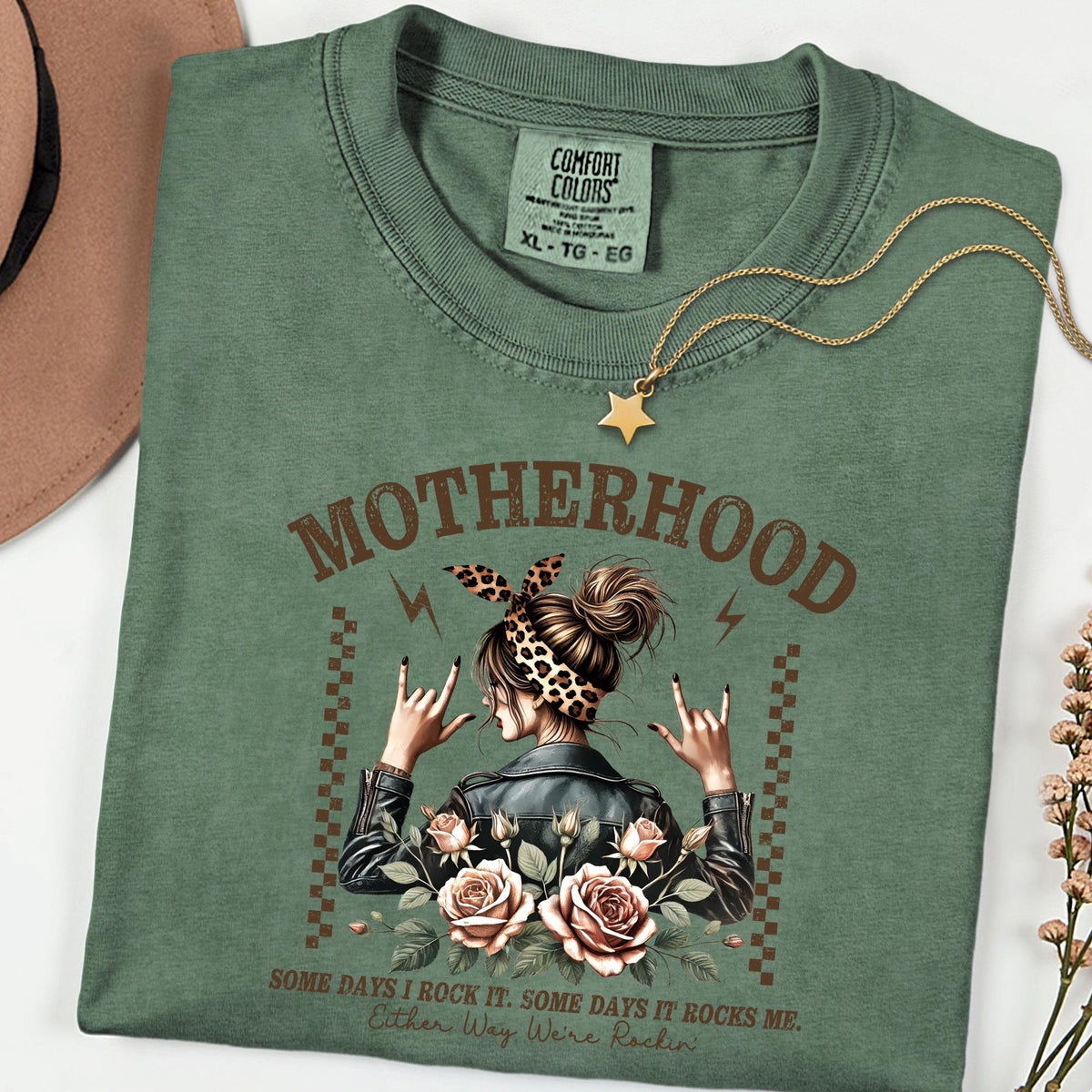Comfort Colors® Motherhood Rocking Tee, Some Days I Rock It, Some Days It Rocks Me Mom Shirt, Trendy Womens Crewneck, Edgy Mom Life Shirt