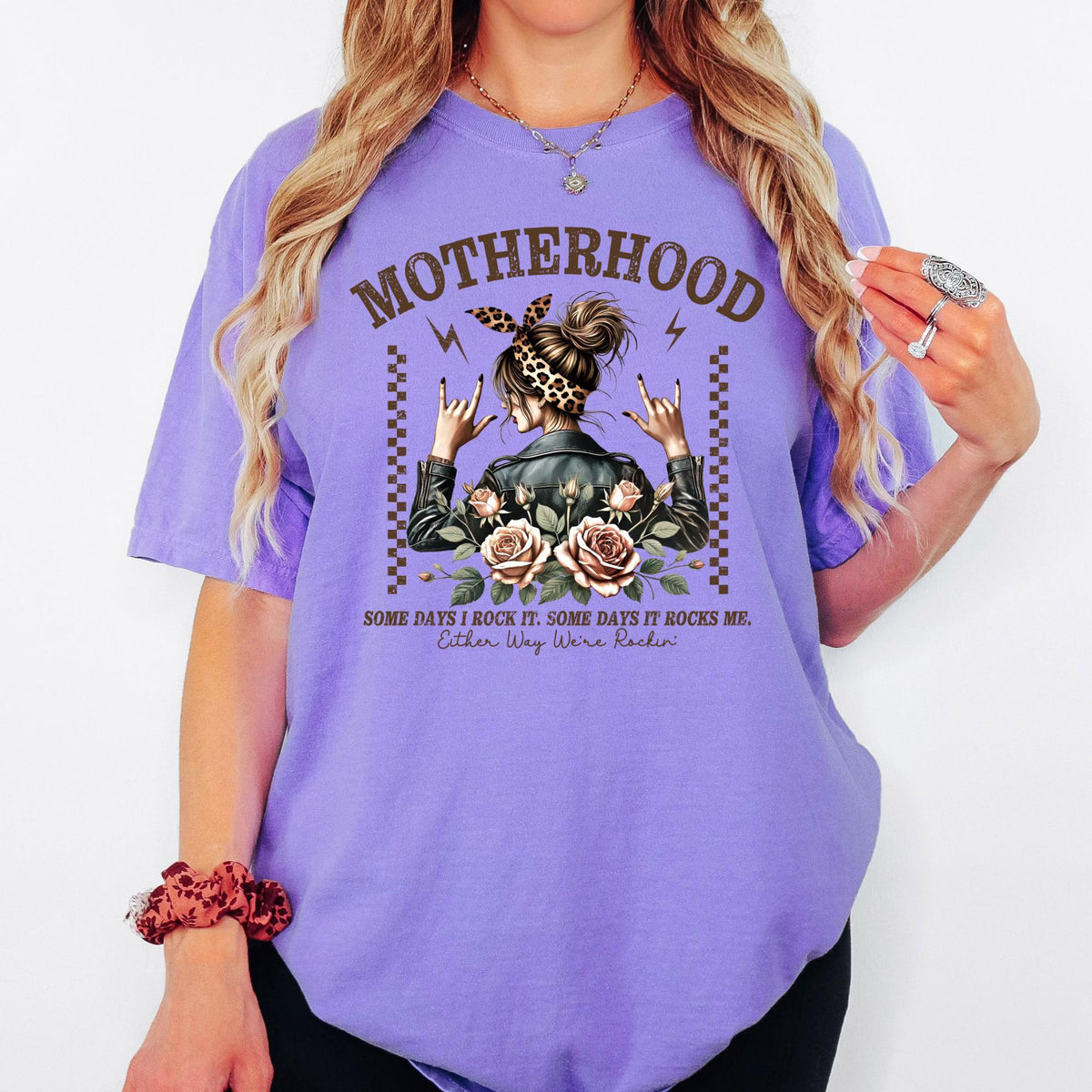 Comfort Colors® Motherhood Rocking Tee, Some Days I Rock It, Some Days It Rocks Me Mom Shirt, Trendy Womens Crewneck, Edgy Mom Life Shirt