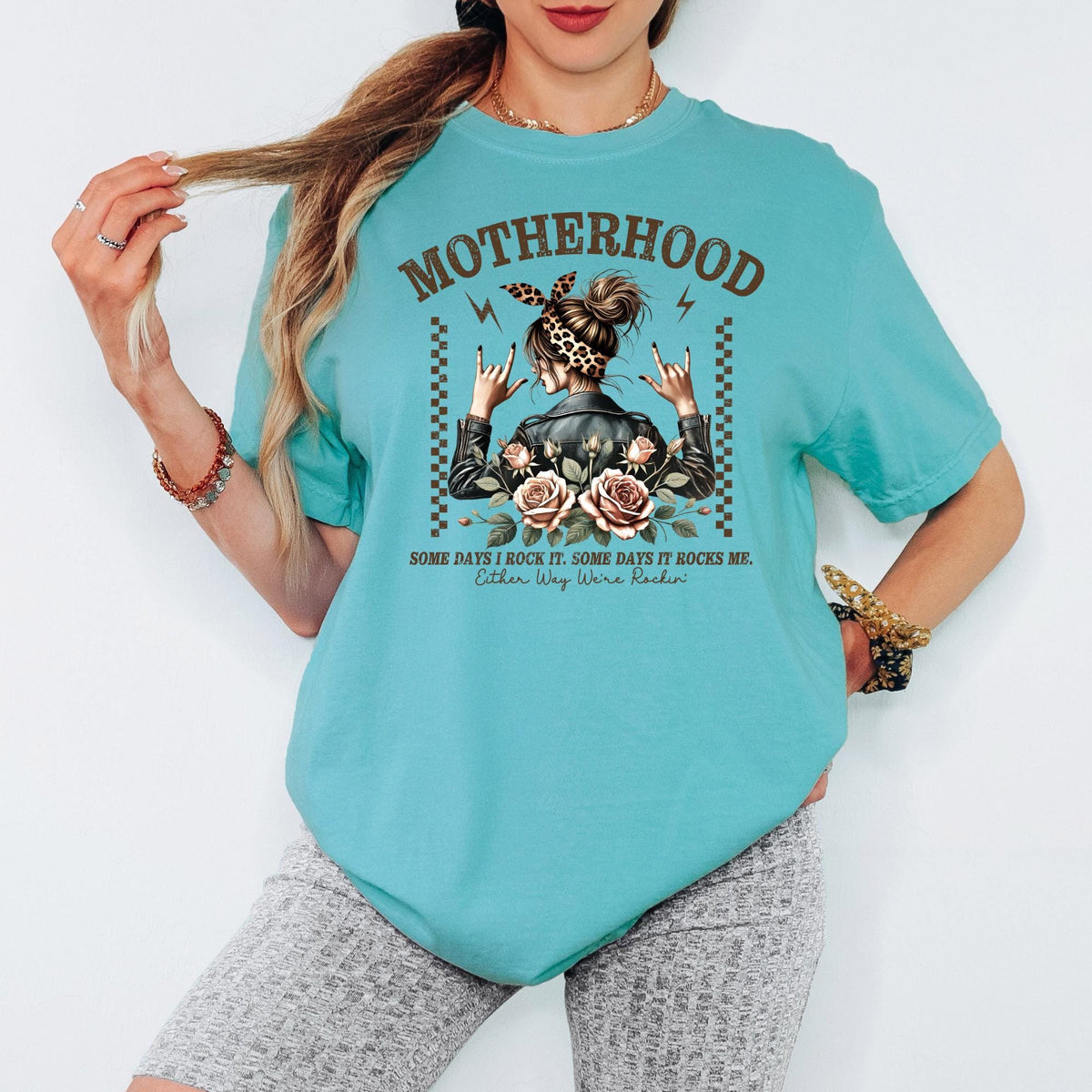 Comfort Colors® Motherhood Rocking Tee, Some Days I Rock It, Some Days It Rocks Me Mom Shirt, Trendy Womens Crewneck, Edgy Mom Life Shirt