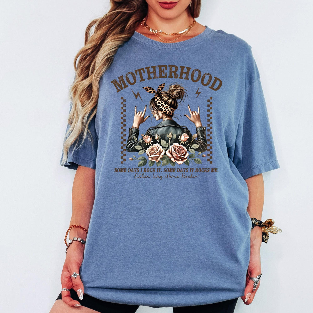 Comfort Colors® Motherhood Rocking Tee, Some Days I Rock It, Some Days It Rocks Me Mom Shirt, Trendy Womens Crewneck, Edgy Mom Life Shirt