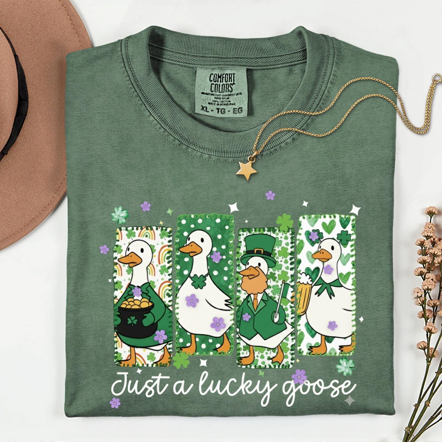 Comfort Colors® Just a Lucky Goose Shirt, St Patrick’s Day Shirt, Funny Goose Shirt, Cute Goose Patrick Day Shirt, Irish Humor Tee