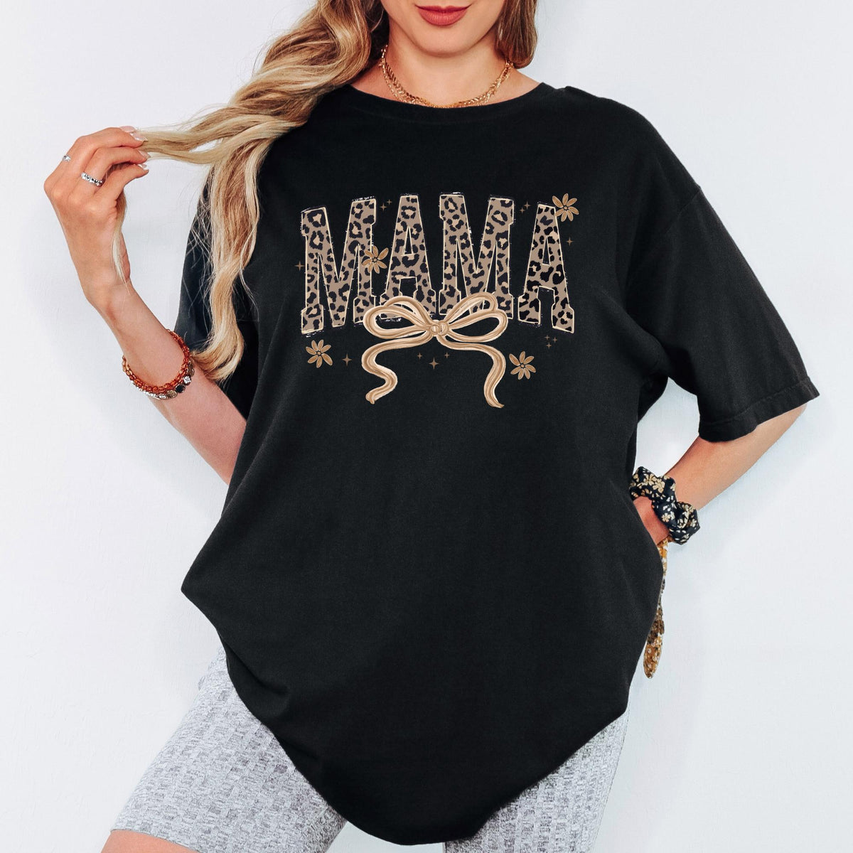 Leopard Mama Comfort Colors® Shirt, Retro Varsity Mama Tee, Mother’s Day Gift for Mom, Leopard Print Mama T-Shirt, New Mama Gift