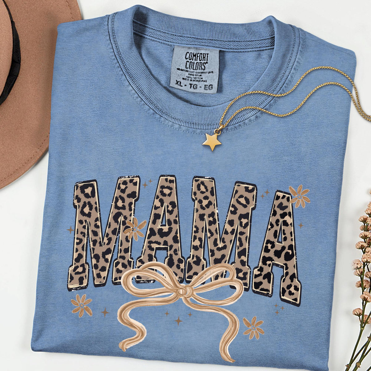 Leopard Mama Comfort Colors® Shirt, Retro Varsity Mama Tee, Mother’s Day Gift for Mom, Leopard Print Mama T-Shirt, New Mama Gift