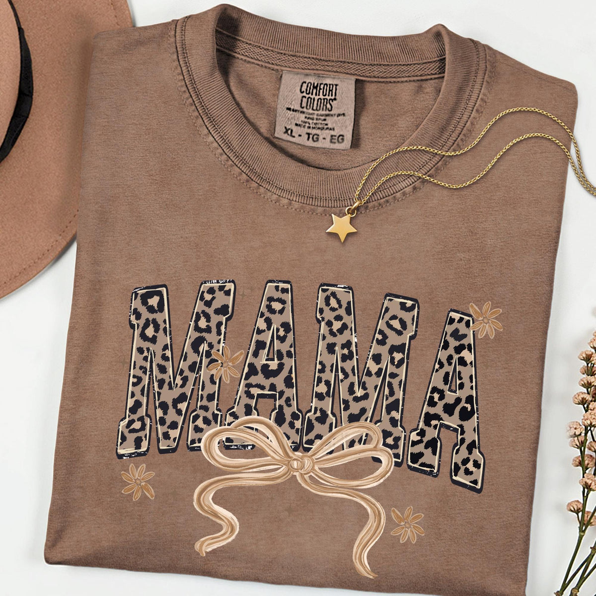 Leopard Mama Comfort Colors® Shirt, Retro Varsity Mama Tee, Mother’s Day Gift for Mom, Leopard Print Mama T-Shirt, New Mama Gift