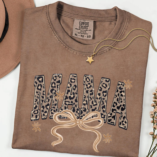 Leopard Mama Comfort Colors® Shirt, Retro Varsity Mama Tee, Mother’s Day Gift for Mom, Leopard Print Mama T-Shirt, New Mama Gift
