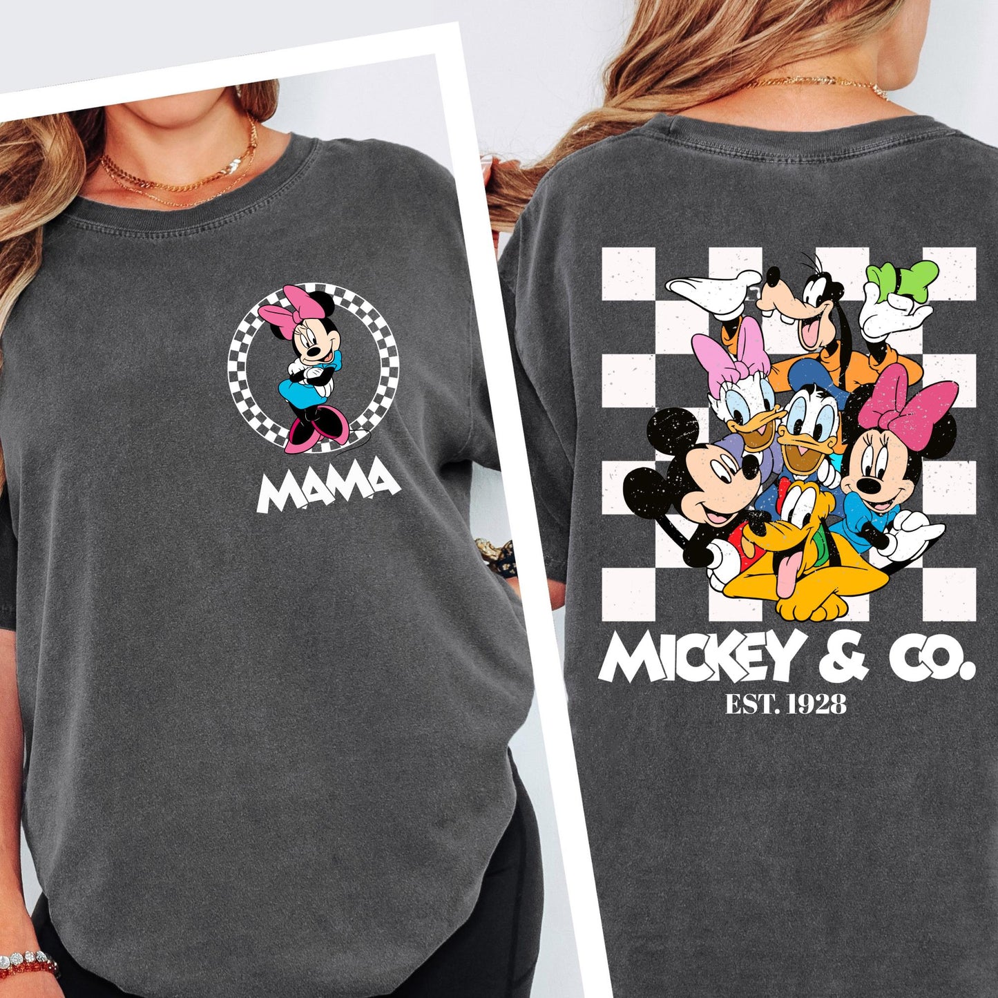 Custom Retro Mickey & Friends Shirt Comfort Colors® Disney Trip Shirt, Checkered Magic Kingdom Family Matching Trip Tee