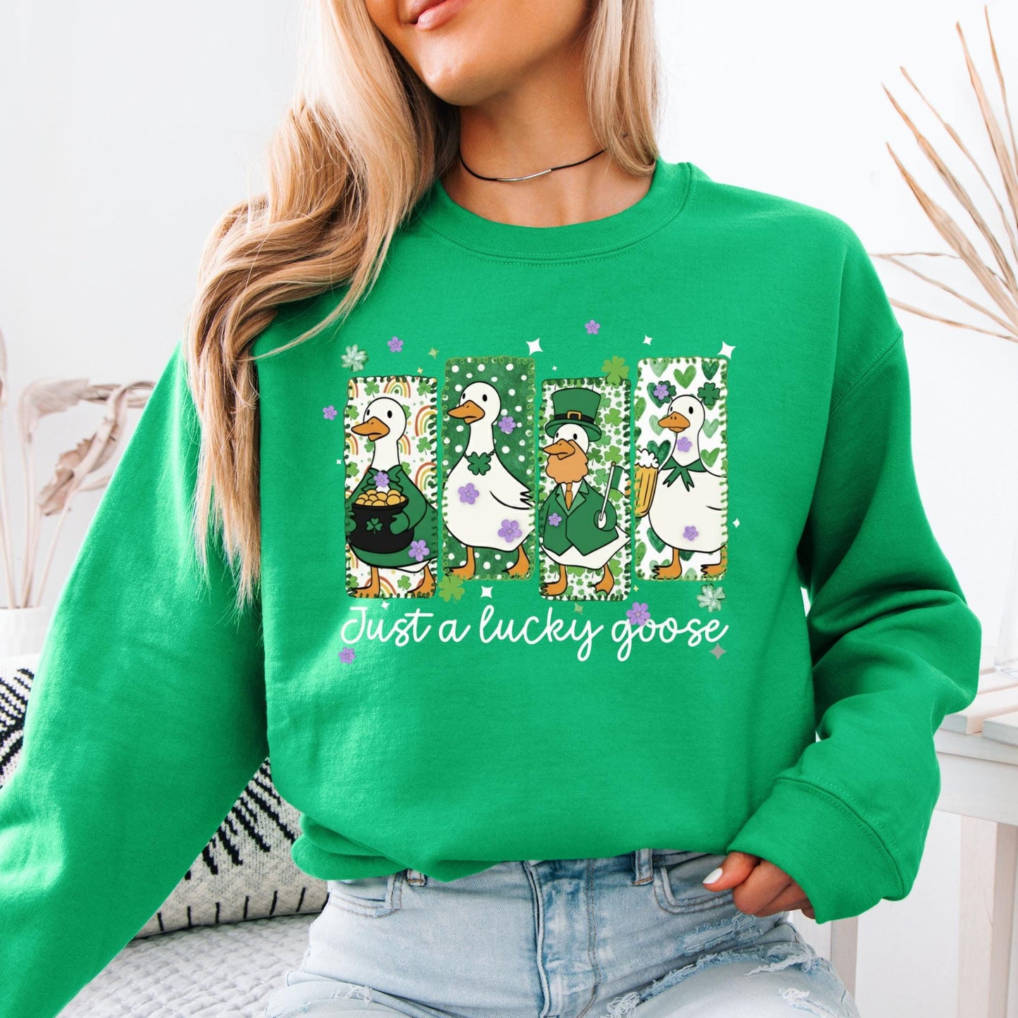 Just a Lucky Goose Sweatshirt, St Patrick’s Day Sweat, Funny Goose Shirt, Cute Goose Patrick Day Hoodie, Irish Humor Gift