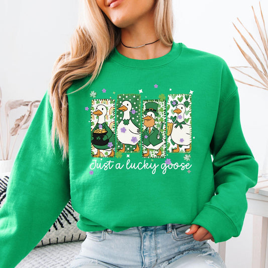 Just a Lucky Goose Sweatshirt, St Patrick’s Day Sweat, Funny Goose Shirt, Cute Goose Patrick Day Hoodie, Irish Humor Gift