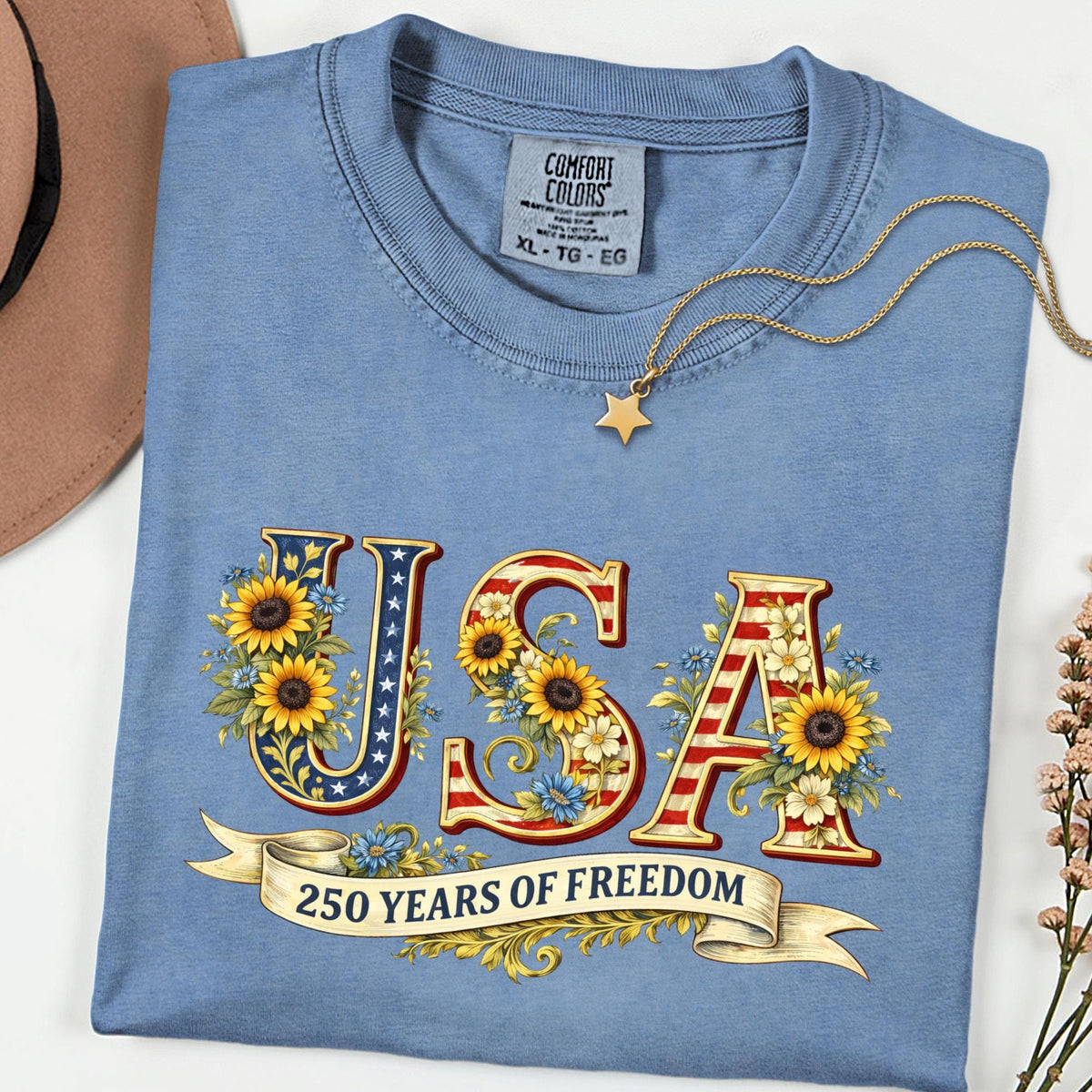 USA 250 Retro Shirt, Comfort Colors® Patriotic Independence Day Top, 4th of July Shirt, 250th Anniversary USA Flag Gift