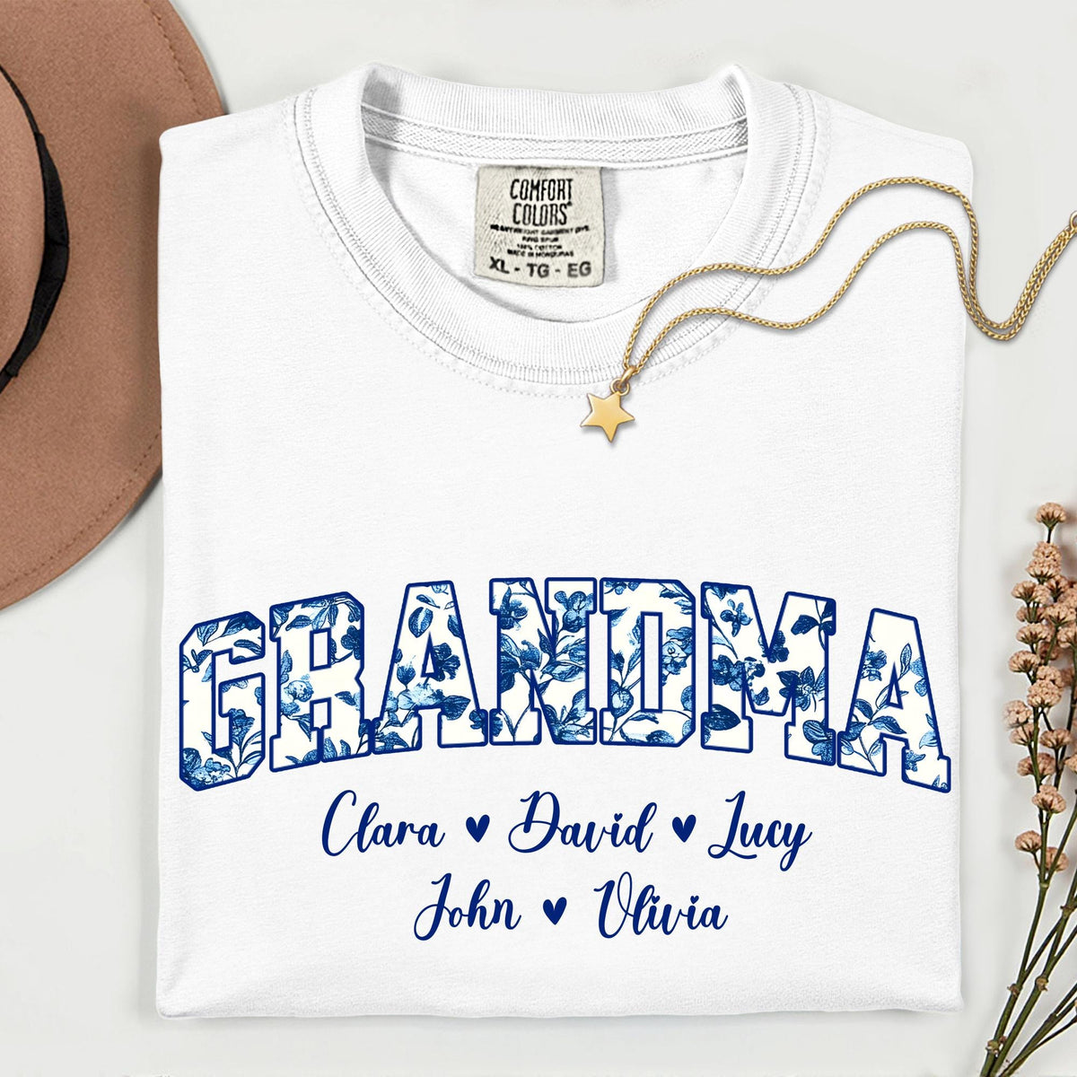 Personalized Gigi Blue Toile Floral Long Sleeve T-Shirt