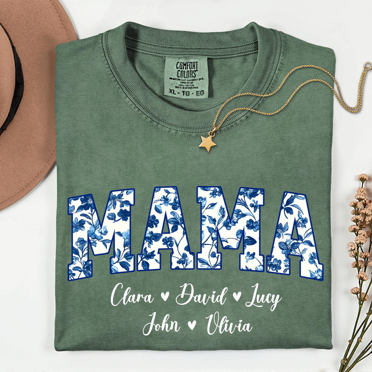 Personalized Gigi Blue Toile Floral Long Sleeve T-Shirt