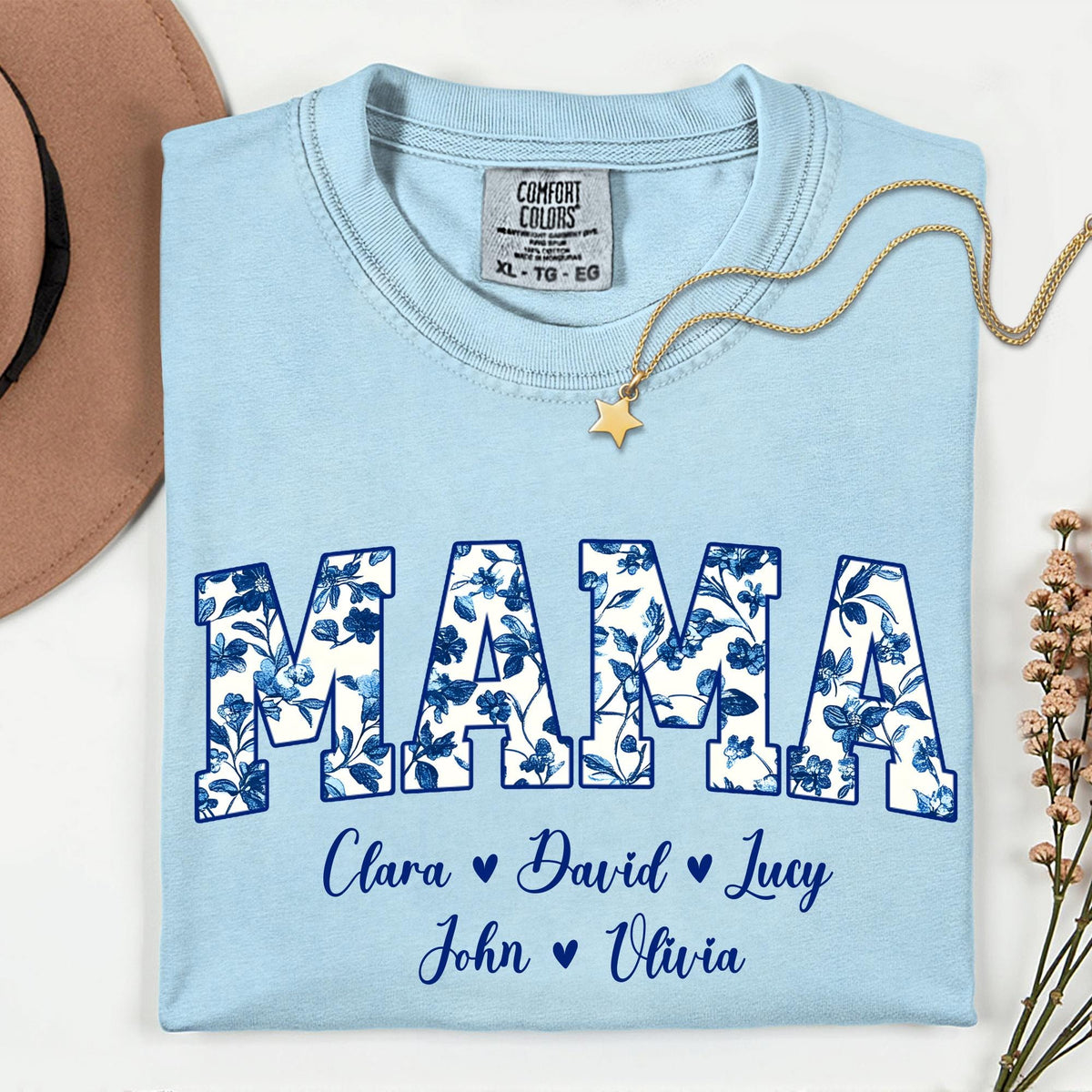 Personalized Gigi Blue Toile Floral Long Sleeve T-Shirt