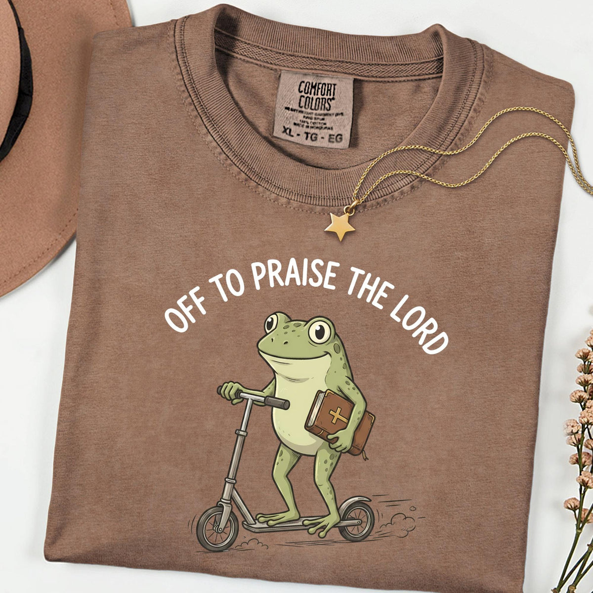 Praise The Lord Frog Comfort Colors® Tee, Funny Christian Church Shirt, Bible Scooter Graphic, Vintage Faith Top